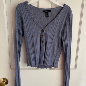 Blue crop v neck long sleeve